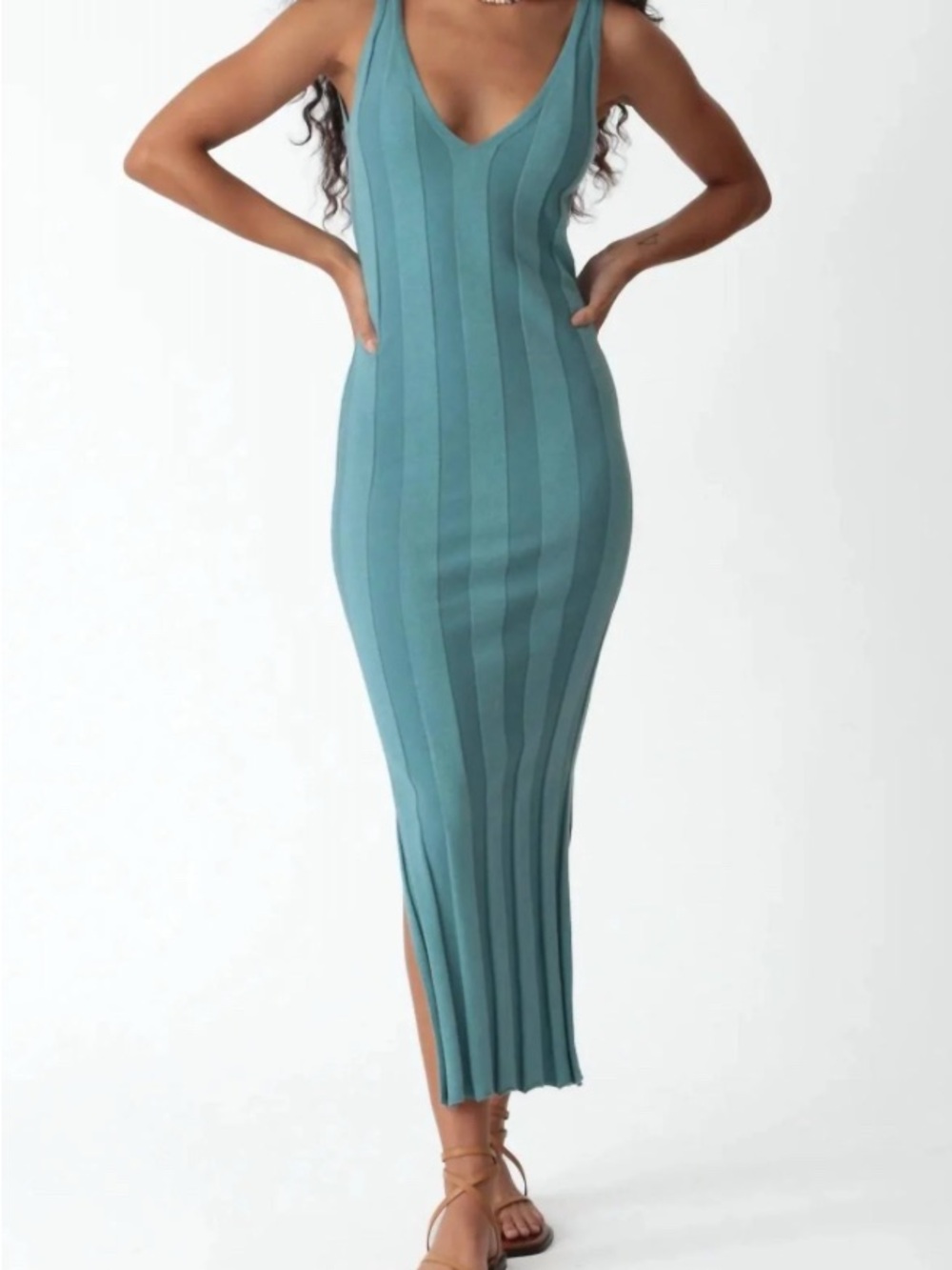 Electric & Rose Emerald Green Ribbed Midi Dress